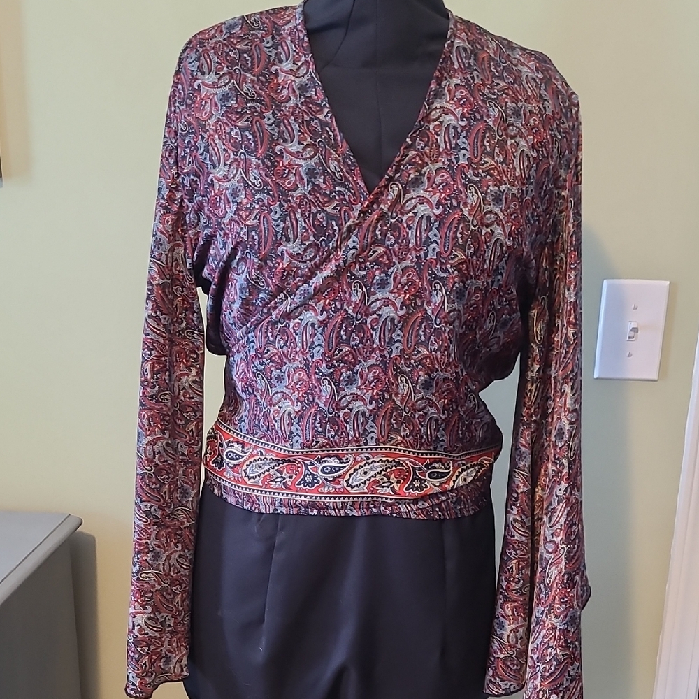 Paisley Bohemian Wrap Top In 100% Silk